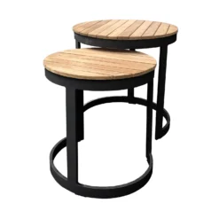 Royal Seasons Aluminium Houten Bijzettafels Zwart - Set Van 2