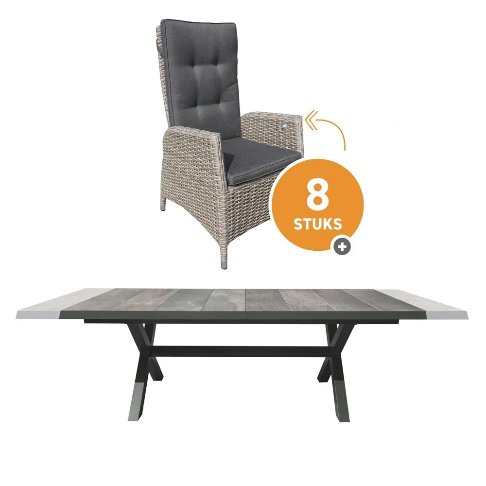 Royal Seasons MARBELLA Dining Uitschuifbare Tuinset - 9-delig 1 Royal Seasons MARBELLA Dining Uitschuifbare Tuinset - 9-delig